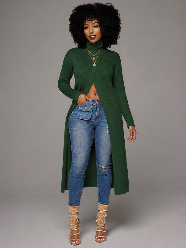 Knit Turtleneck Slit Tunic Top