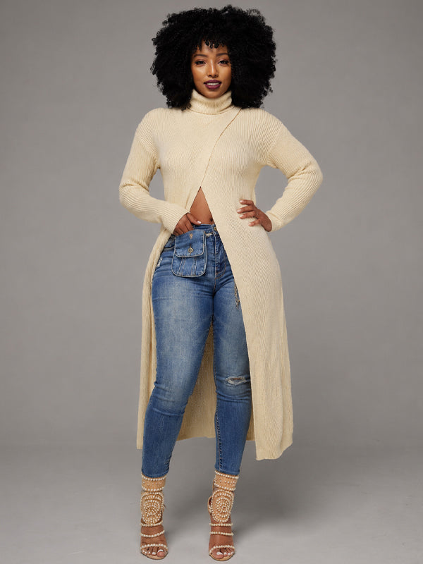 Knit Turtleneck Slit Tunic Top