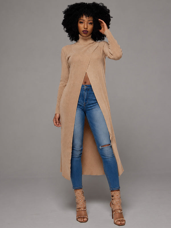 Knit Turtleneck Slit Tunic Top