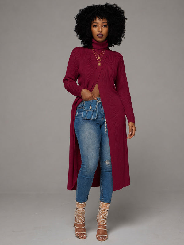 Knit Turtleneck Slit Tunic Top