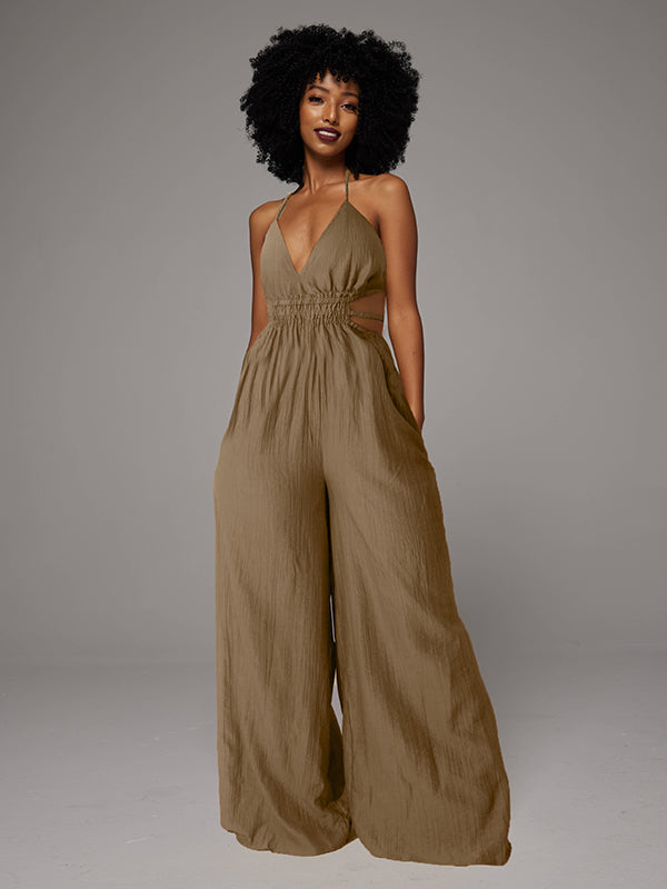 Solid Wide-Leg Cami Jumpsuit