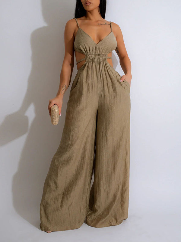 Solid Wide-Leg Cami Jumpsuit