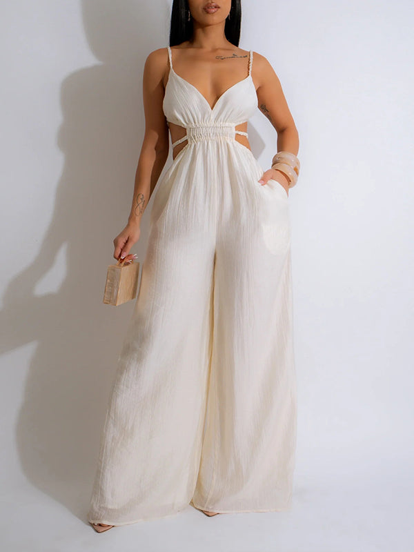 Solid Wide-Leg Cami Jumpsuit