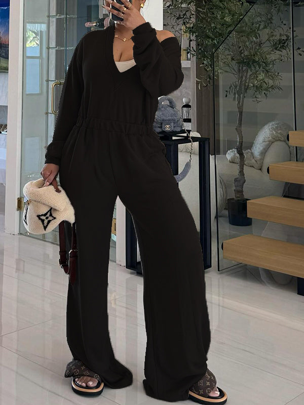 Solid V-Back Jumpsuit
