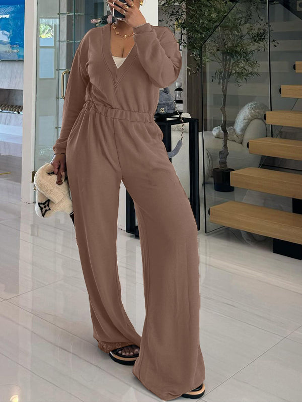 Solid V-Back Jumpsuit