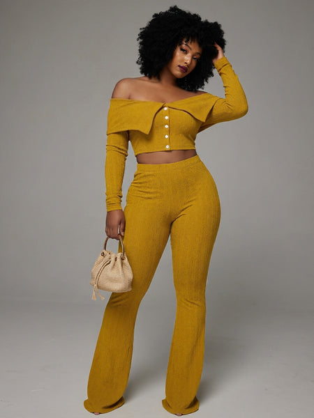 Off-Shoulder Button Top & Pants Set