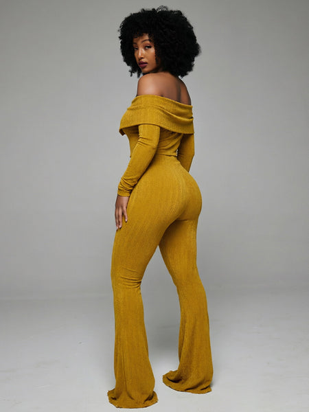 Off-Shoulder Button Top & Pants Set