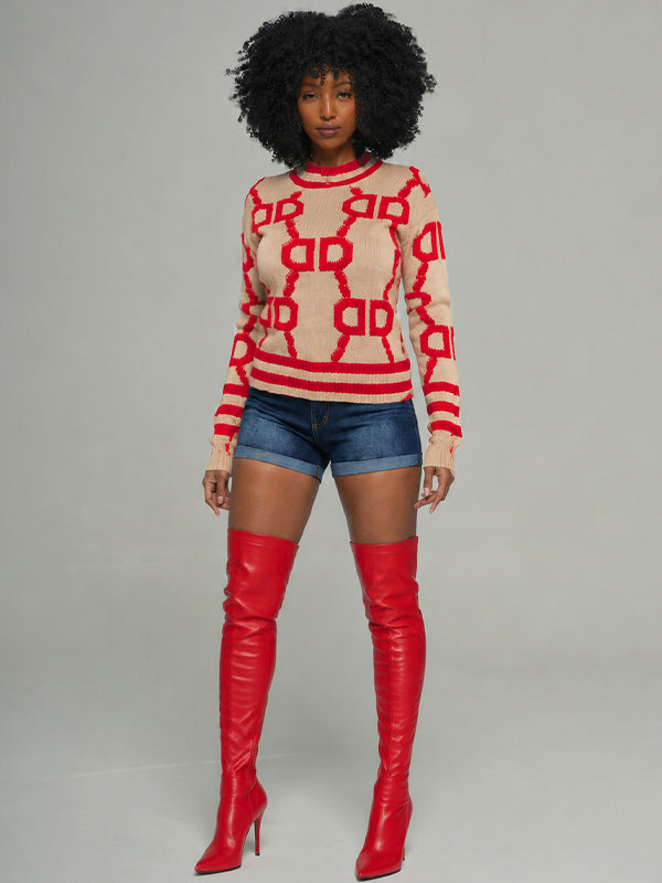 Printed Round-Neck Sweater