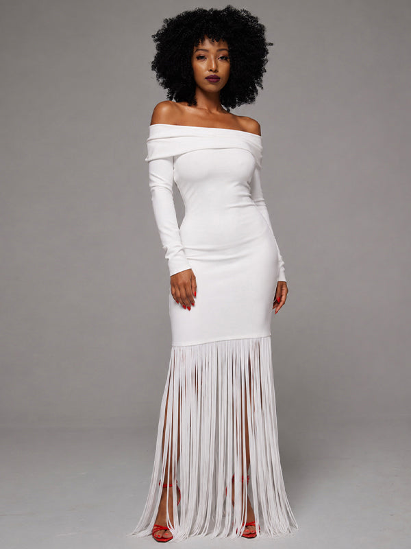 Off-Shoulder Fringe Dress