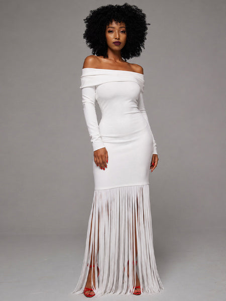 Off-Shoulder Fringe Dress