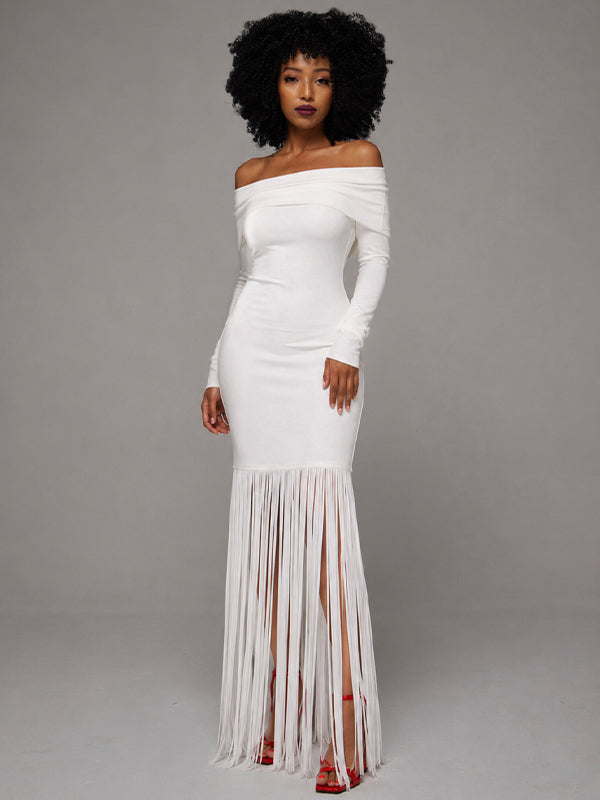 Off-Shoulder Fringe Dress
