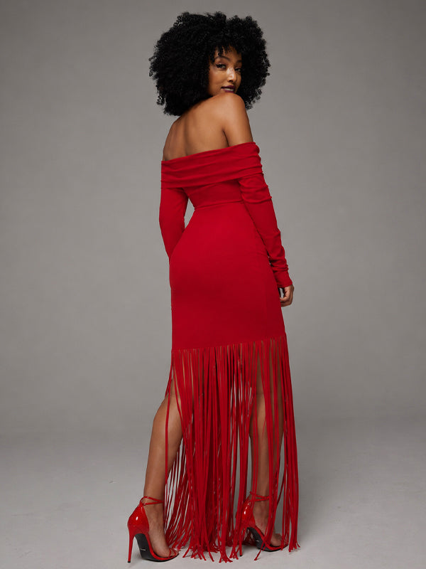 Off-Shoulder Fringe Dress