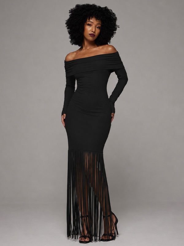 Off-Shoulder Fringe Dress