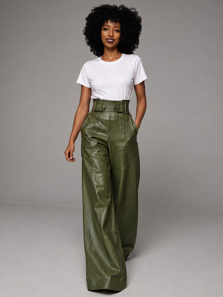 Faux-Leather Wide-Leg Pants