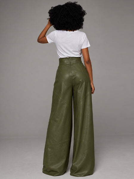 Faux-Leather Wide-Leg Pants