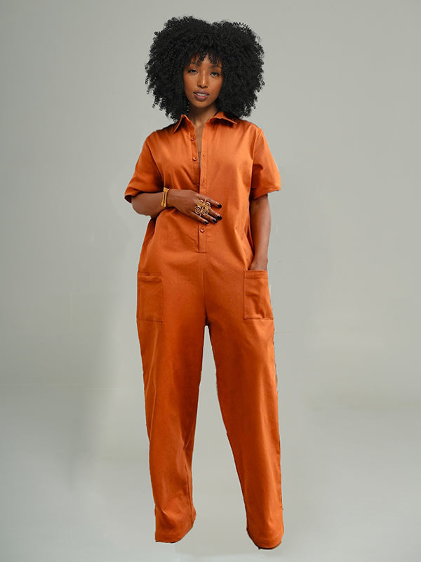 Solid Button-Front Jumpsuit