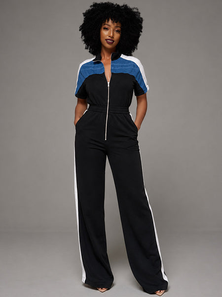 Zip-Front Side-Stripe Jumpsuit