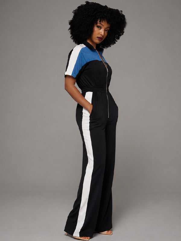 Zip-Front Side-Stripe Jumpsuit