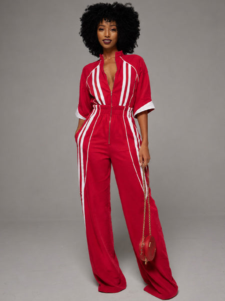 Stripe Zip-Front Jumpsuit
