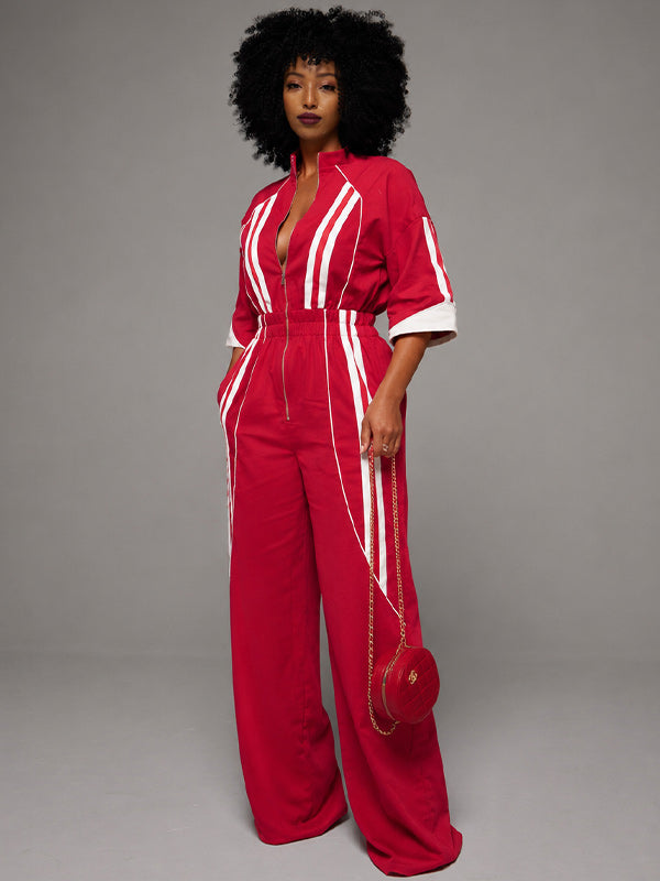 Stripe Zip-Front Jumpsuit