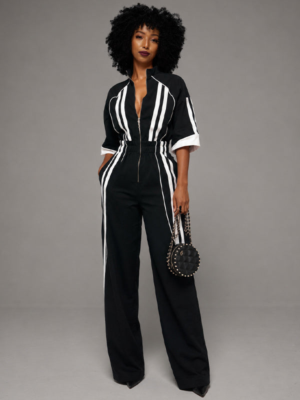 Stripe Zip-Front Jumpsuit
