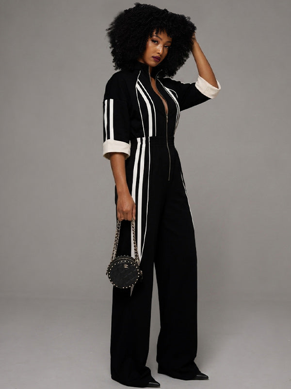 Stripe Zip-Front Jumpsuit