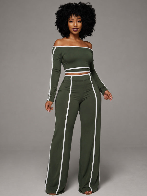Piping Off-Shoulder Top & Pants Set