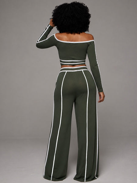 Piping Off-Shoulder Top & Pants Set