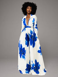 Printed Button-Front Shirt & Wide Leg Pants Set -- sold out