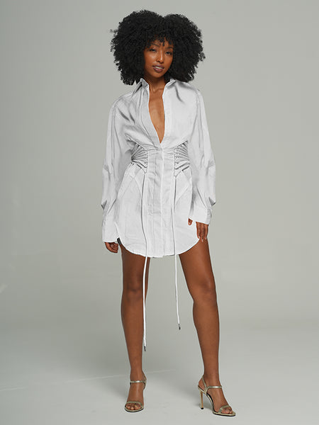 Lace-Up Shirt Mini Dress