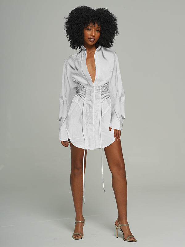 Lace-Up Shirt Mini Dress