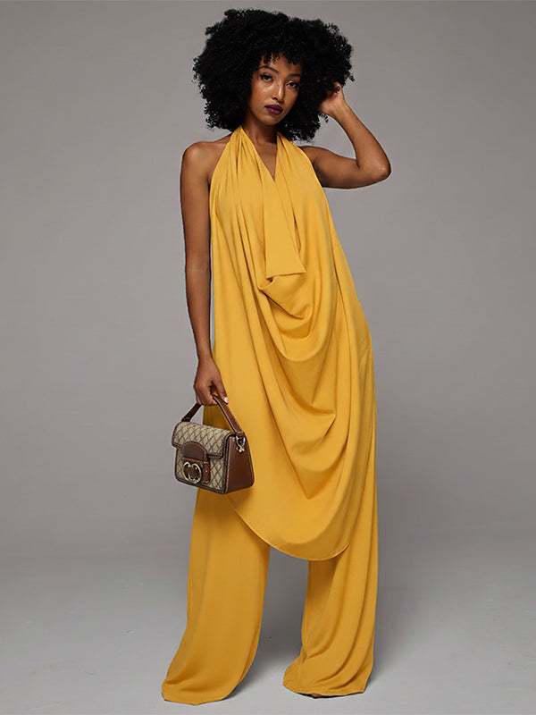 Cowl Neck Sleeveless Top & Wide Leg Pants