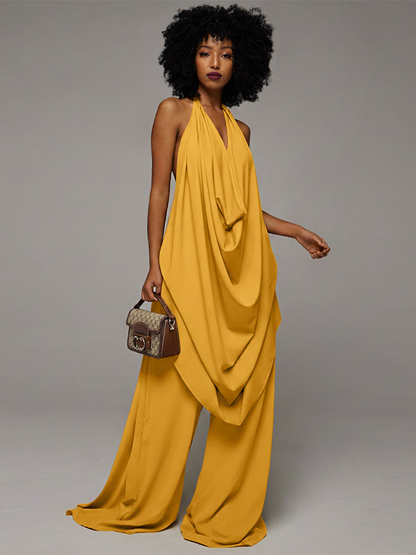 Cowl Neck Sleeveless Top & Wide Leg Pants