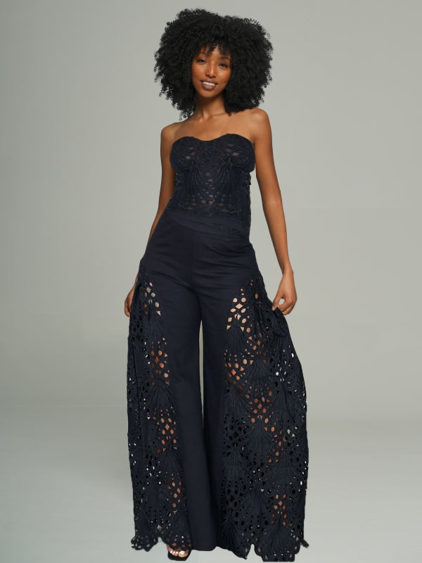 Lace Tube Top & Wide-Leg Pants Set