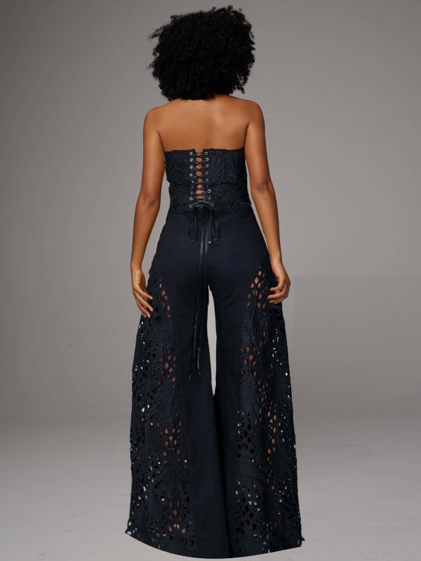 Lace Tube Top & Wide-Leg Pants Set