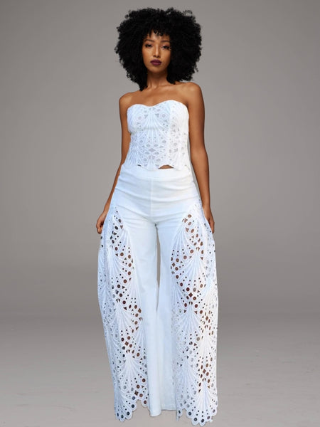 Lace Tube Top & Wide-Leg Pants Set