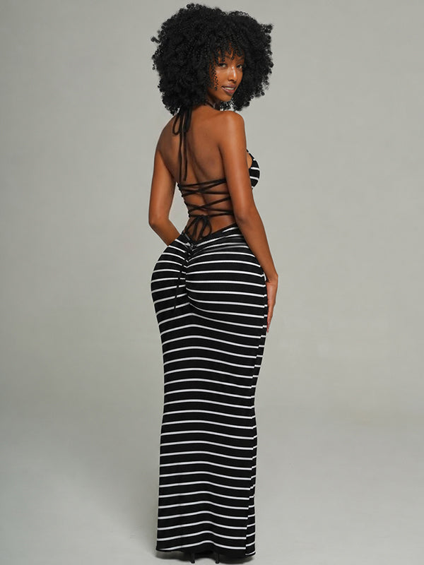 Stripe Halter Maxi Dress