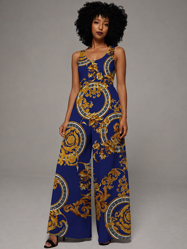Printed Sleeveless Wide-Leg Jumpsuit