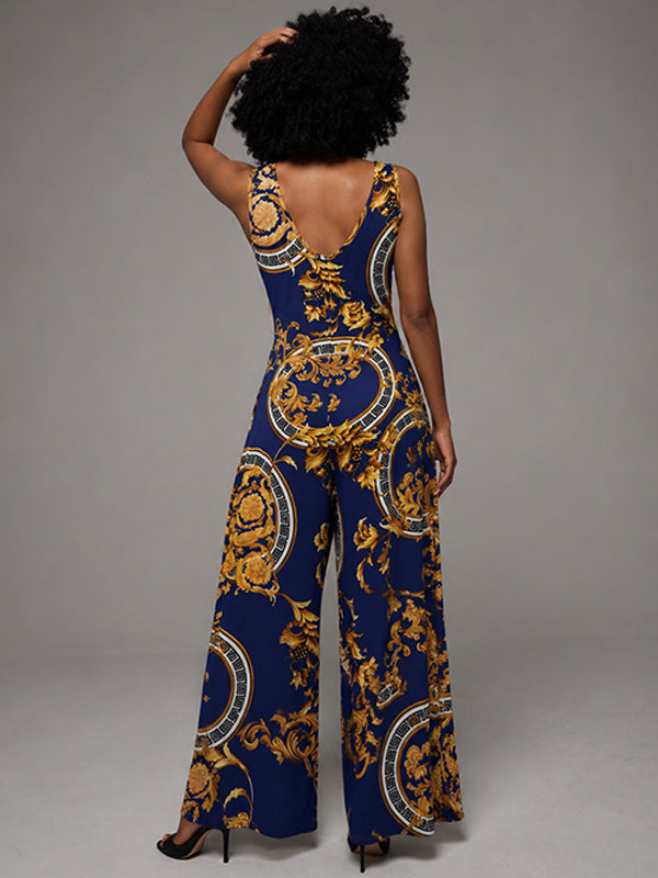 Printed Sleeveless Wide-Leg Jumpsuit