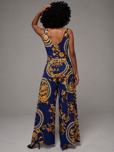 Printed Sleeveless Wide-Leg Jumpsuit