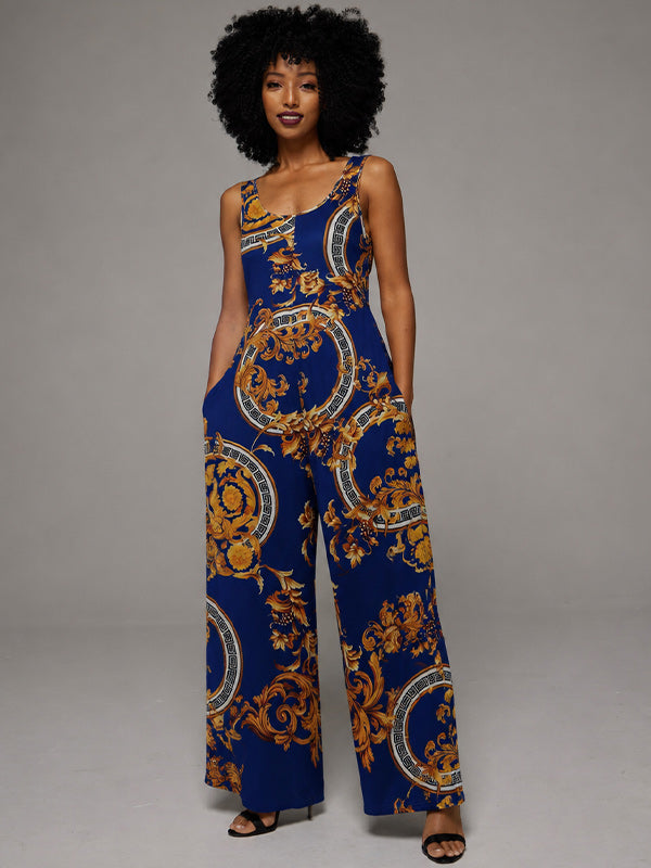 Printed Sleeveless Wide-Leg Jumpsuit
