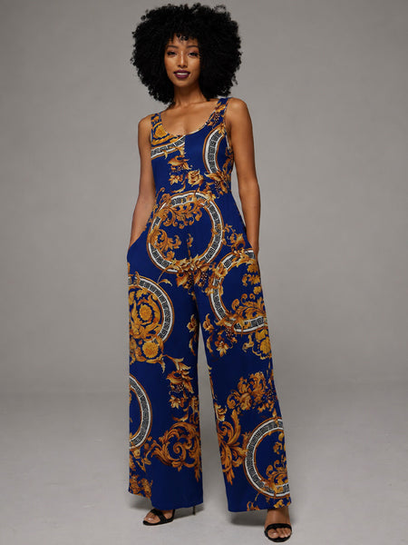 Printed Sleeveless Wide-Leg Jumpsuit
