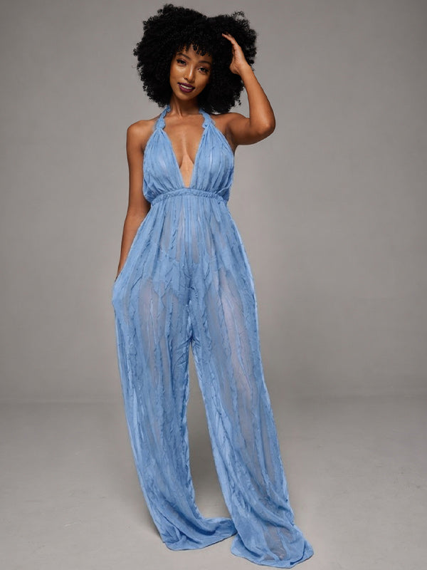 Solid Plunge Halter Jumpsuit