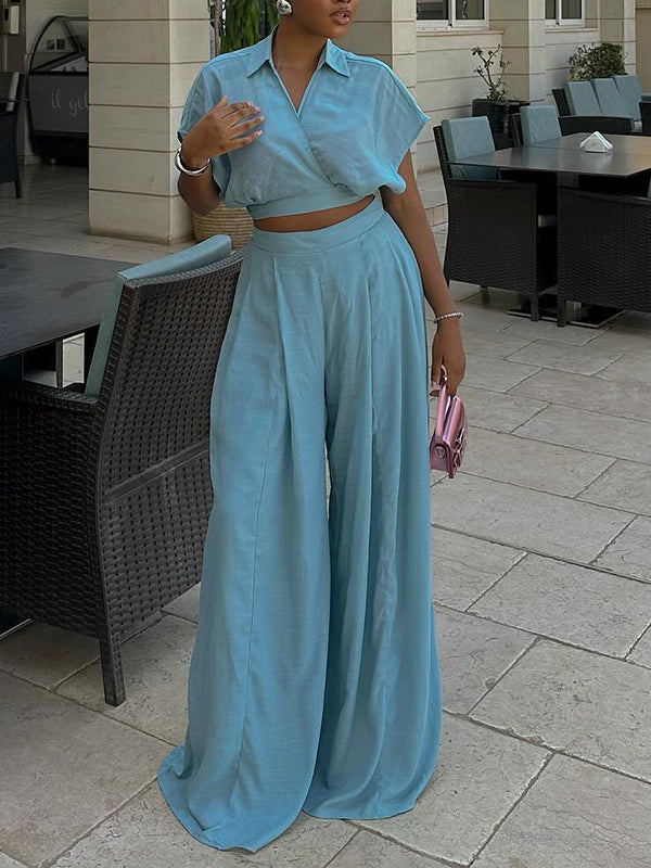 Cropped Shirt & Wide-Leg Pants Set