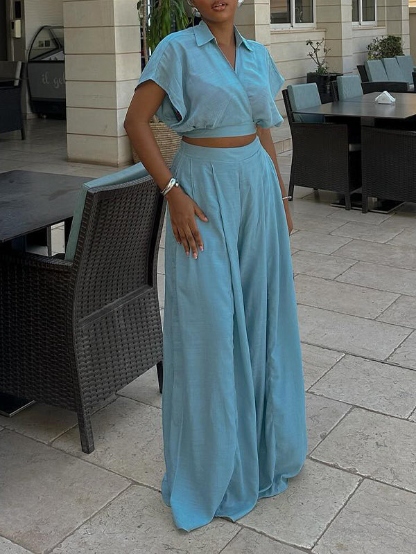 Cropped Shirt & Wide-Leg Pants Set