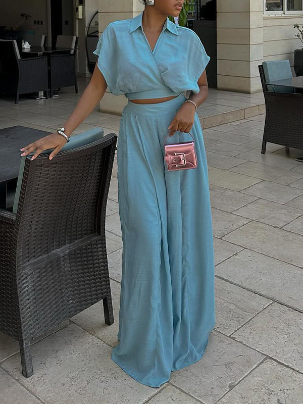 Cropped Shirt & Wide-Leg Pants Set