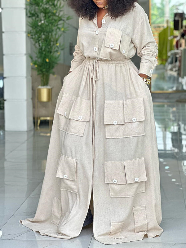 Solid Cargo Shirt & Skirt Set