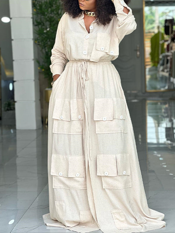 Solid Cargo Shirt & Skirt Set