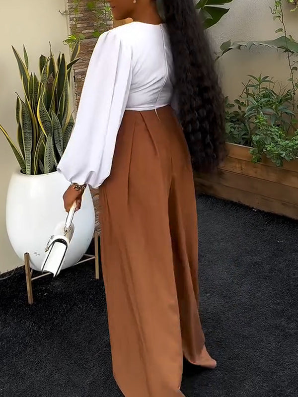 V-Neck Blouse & Wide-Leg Pants Set