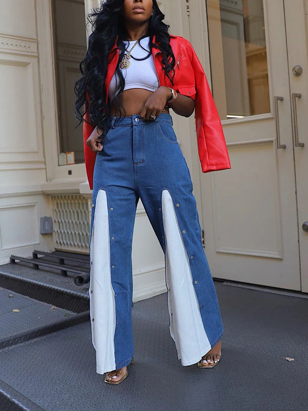Two-Tone Button Jeans